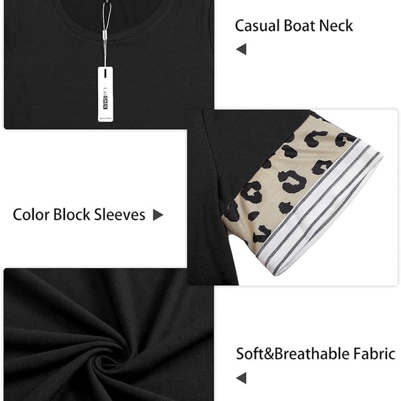 LAISHEN Women's Leopard Print Color Block Long Sleeve T Shirt - XL - Picture 3 of 4